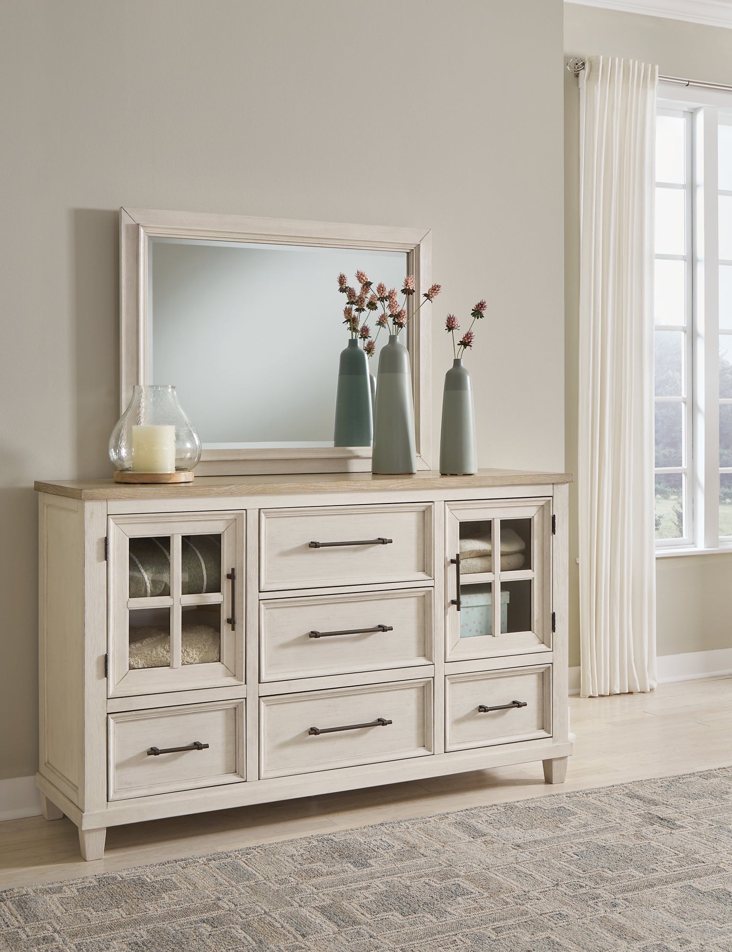 Shaybrock Queen Panel Bed with Mirrored Dresser