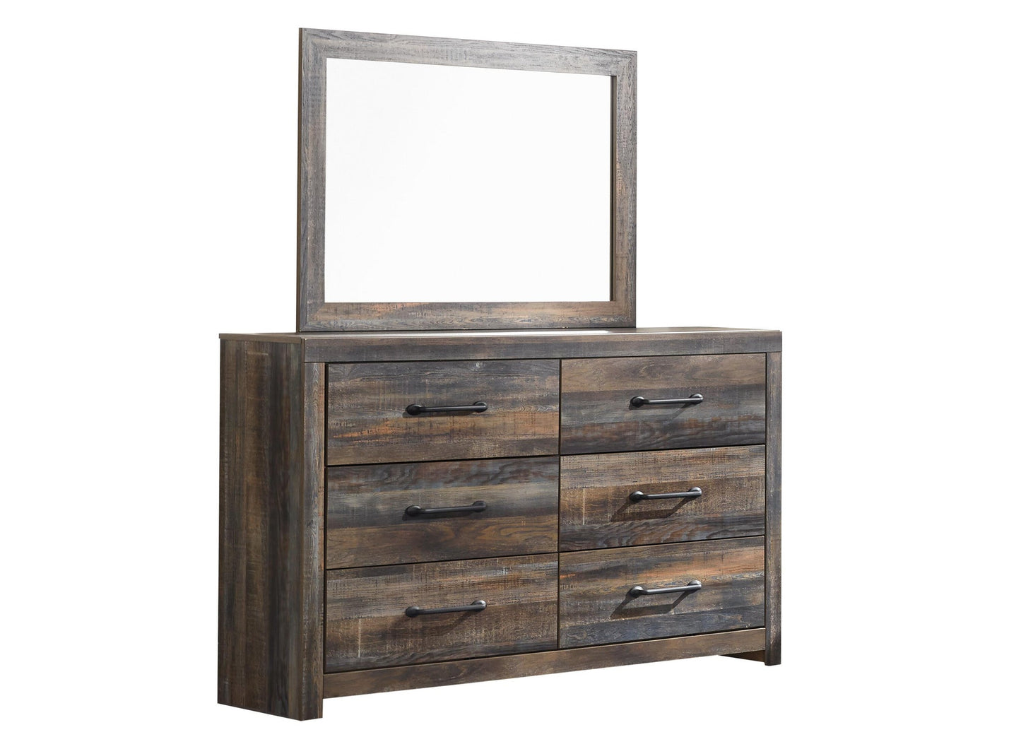 Drystan Queen Bookcase Bed with 4 Storage Drawers, Dresser, Mirror, Chest and Nightstand