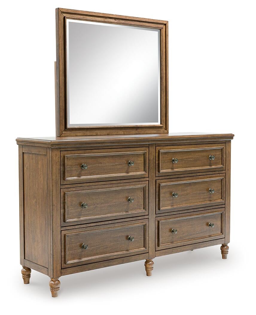 Sturlayne Queen Upholstered Panel Bed, Dresser, Mirror, Chest and Nightstand