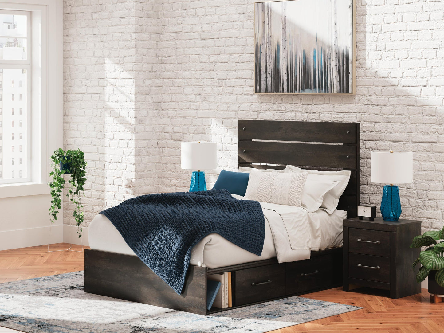Hollivern Full Panel Storage Bed, Dresser and Mirror