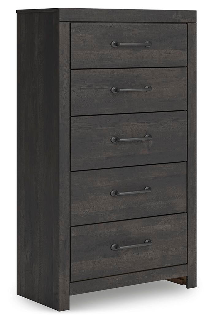 Hollivern Twin Panel Bed with Storage, Dresser, Mirror, Chest and Nightstand