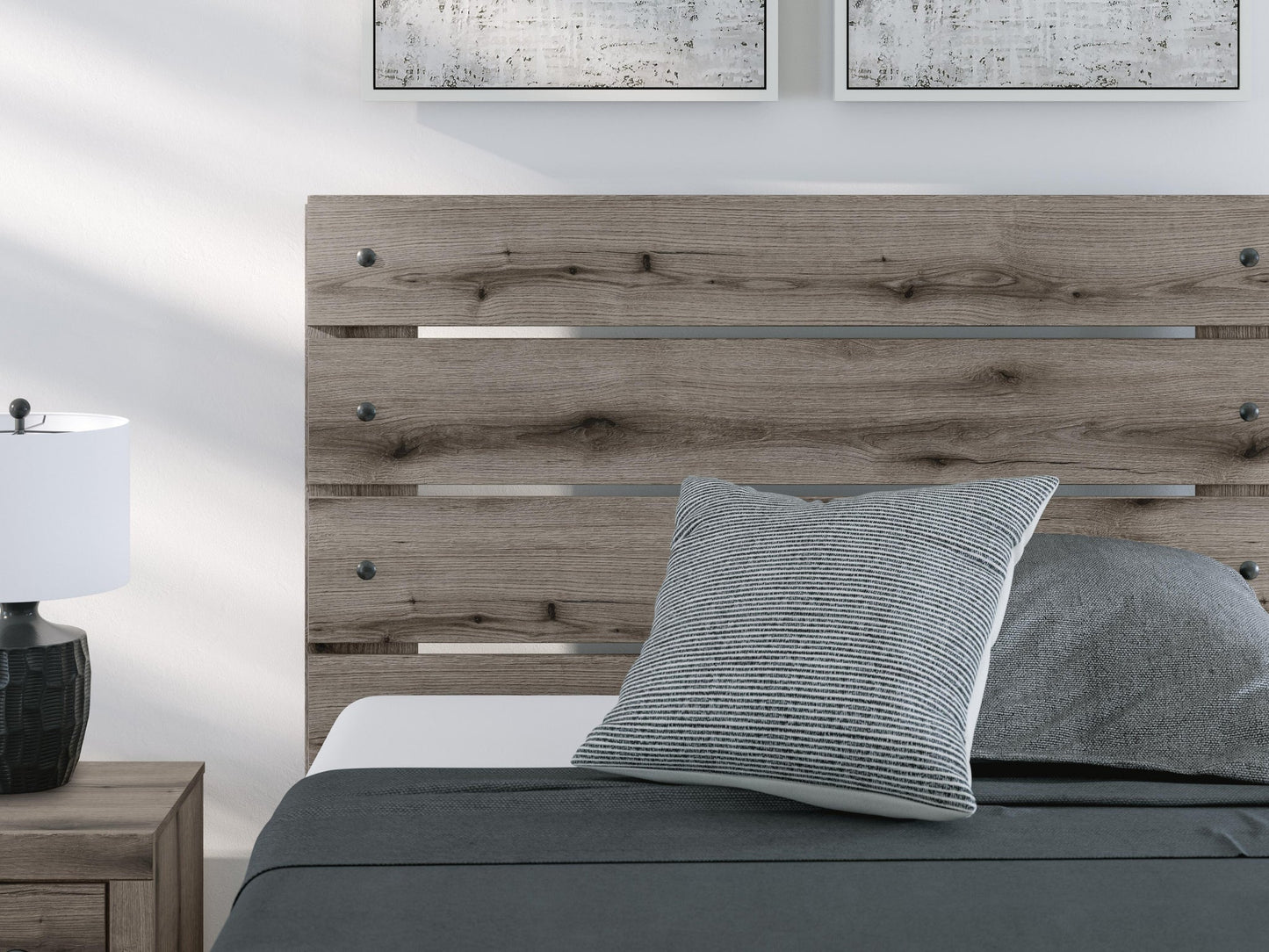 Graystorm Full Panel Bed with Storage, Dresser and Mirror