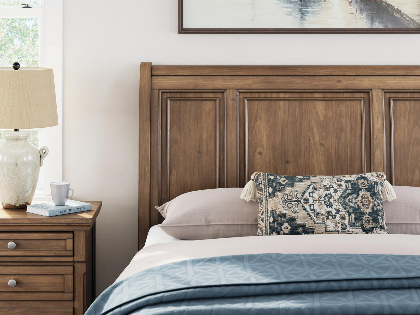 Feddinger Queen Storage Sleigh Bed with Mirrored Dresser