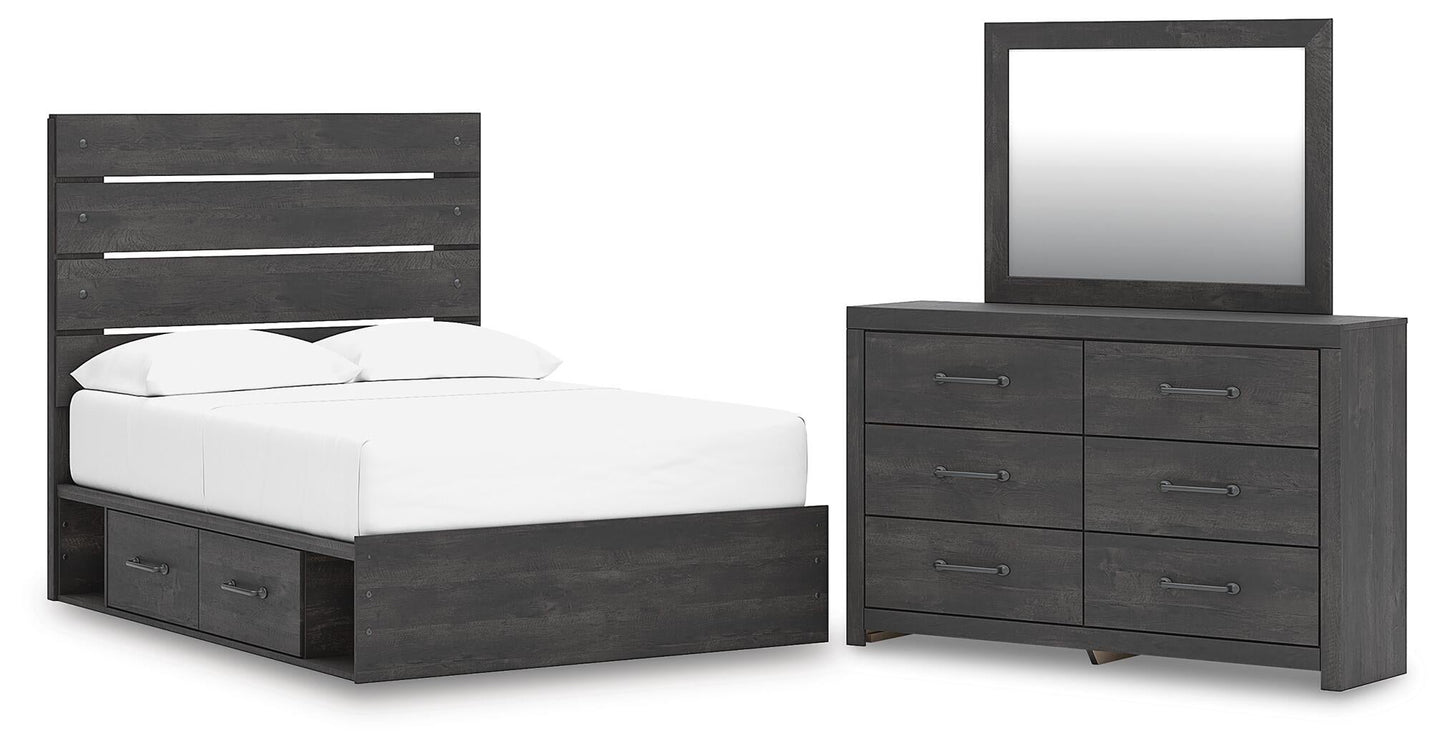 Hollivern Full Panel Bed with Storage, Dresser and Mirror