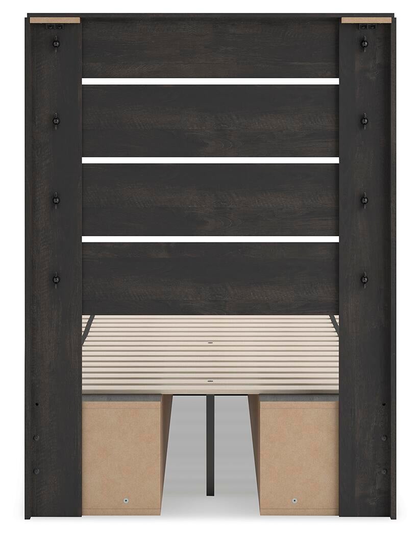 Hollivern Twin Panel Bed with Storage, Dresser and Mirror