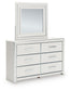 Birmonton Queen Upholstered Panel Platform Bed, Dresser, Mirror and Nightstand