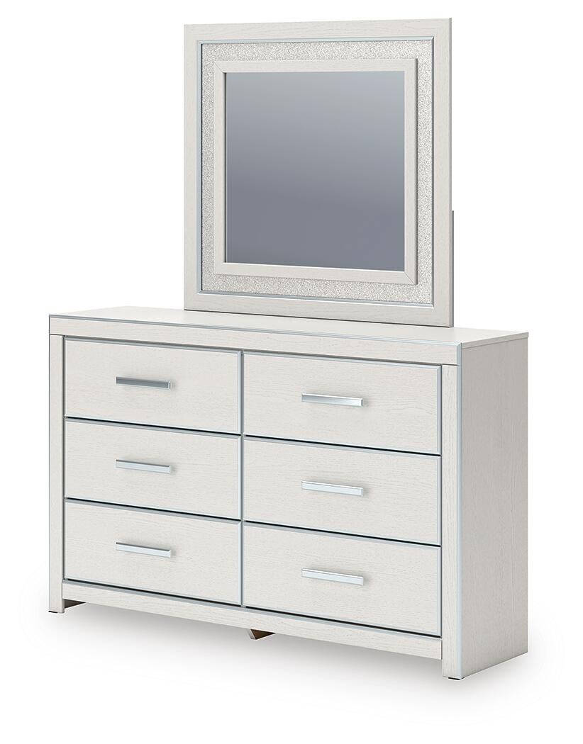 Birmonton Queen Upholstered Panel Platform Bed, Dresser, Mirror and Nightstand
