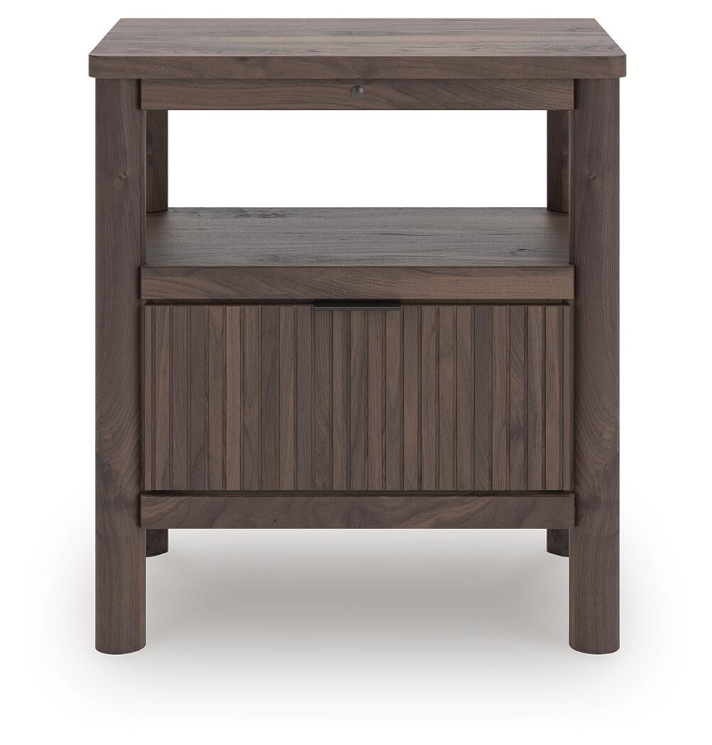 Cadmori Full Upholstered Panel Bed, Dresser, Mirror and Nightstand
