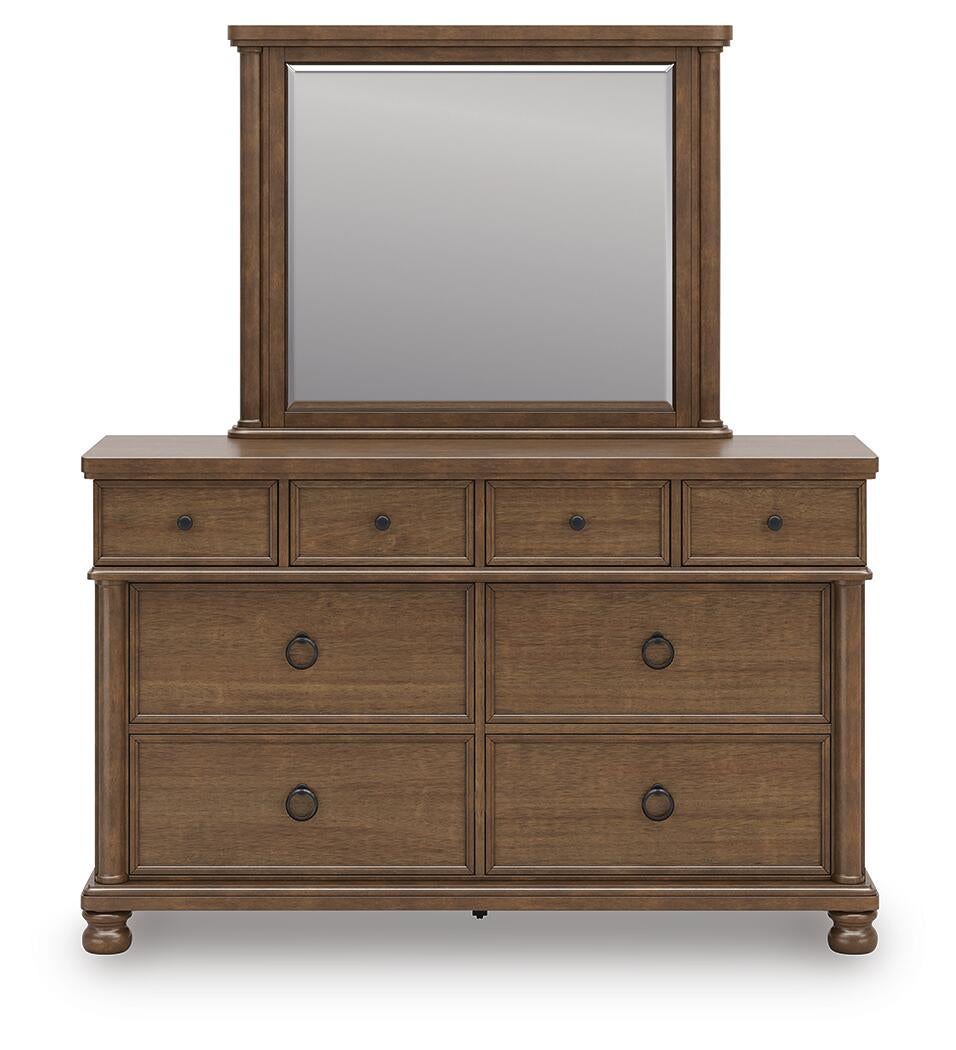 Chadworth Queen Poster Bed with Mirrored Dresser and Nightstand
