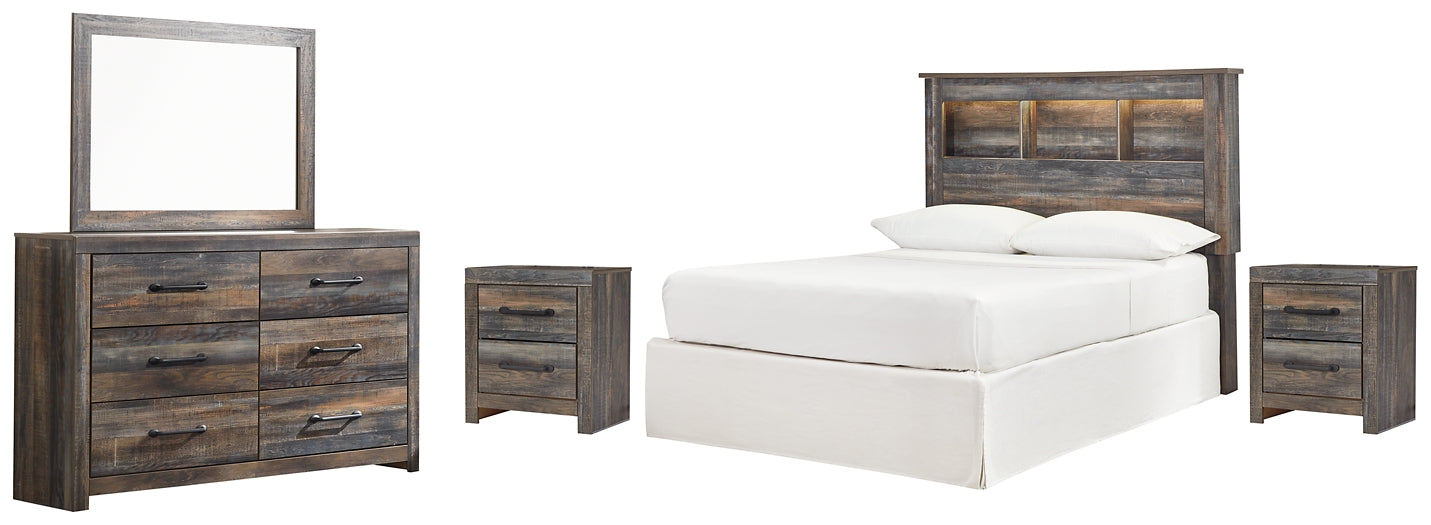 Drystan Full Bookcase Headboard with Mirrored Dresser and 2 Nightstands