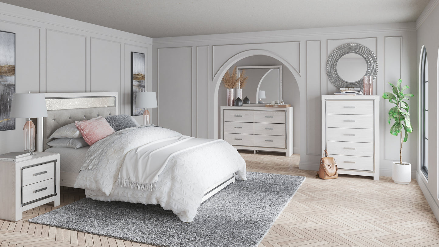 Altyra Queen Panel Bed with Mirrored Dresser and 2 Nightstands