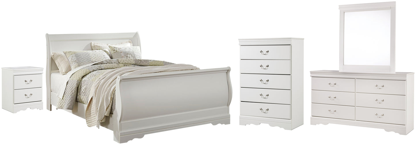 Anarasia Queen Sleigh Bed with Mirrored Dresser, Chest and Nightstand