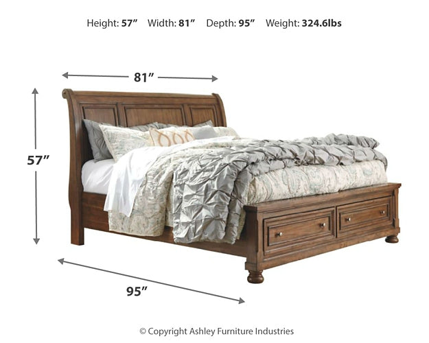 Flynnter Queen Sleigh Bed with 2 Storage Drawers with Dresser with Dresser