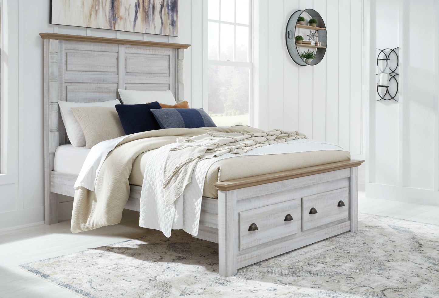 Haven Bay Queen Panel Storage Bed with Mirrored Dresser, Chest and Nightstand