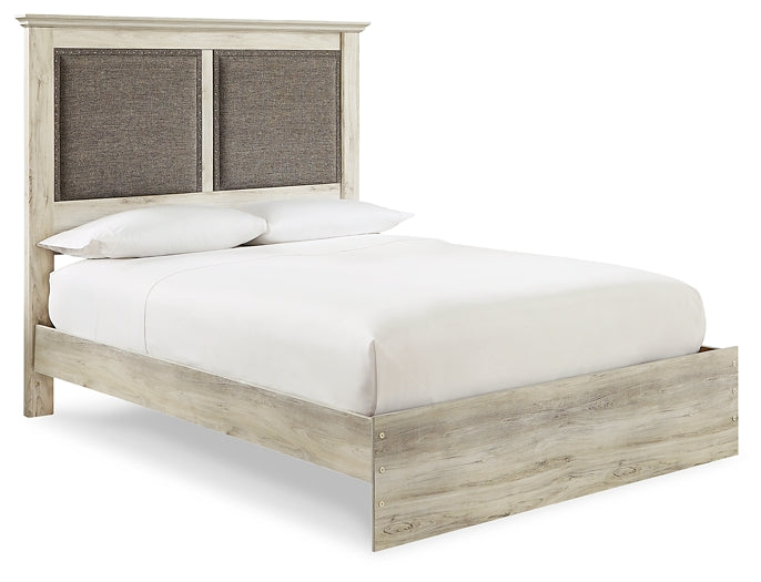 Cambeck King Upholstered Panel Bed with Mirrored Dresser and Chest