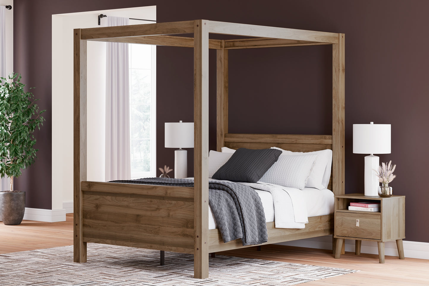 Aprilyn Full Canopy Bed with Dresser, Chest and Nightstand